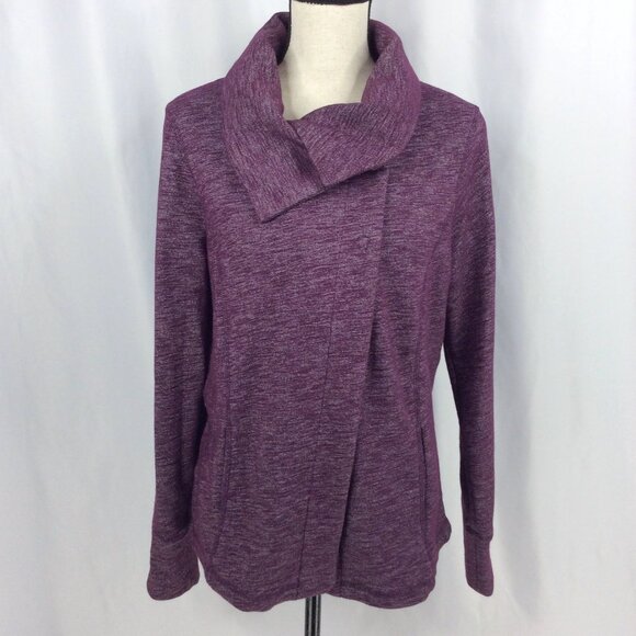 Eddie Bauer Cowl Neck Asymmetrical Open Sweatshirt Womens Size Large Mulberry - Picture 1 of 8